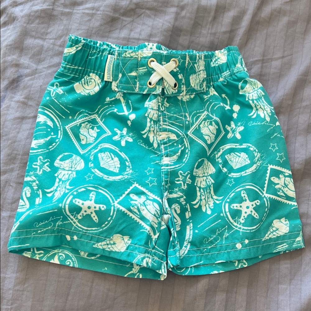 Baby Boy Sea Life Print Shorts - Turquoise and White 3-6 Months